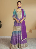 Anaita Purple Digital print with Embroidered Silk Stitched Plazo Suit | Grocsy