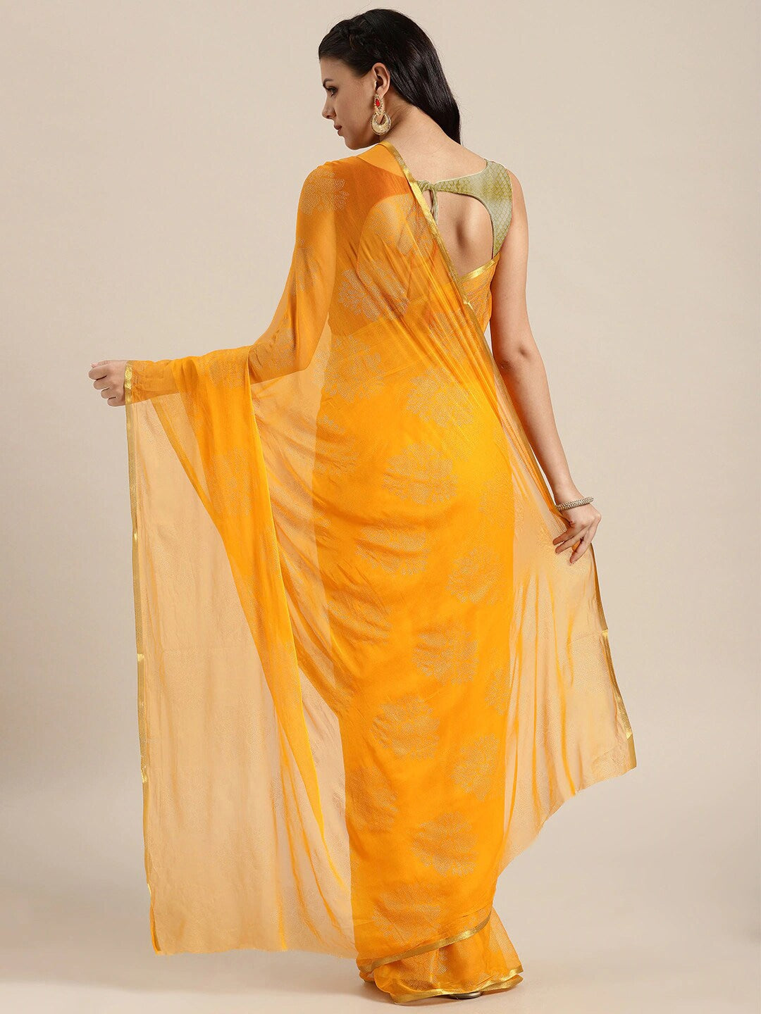 Saree Mall Yellow & Gold-Toned Zari Sarees | Grocsy