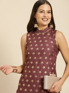 All About You Women Brown Ethnic Motifs Printed Pure Cotton Kurta with Trousers | Grocsy