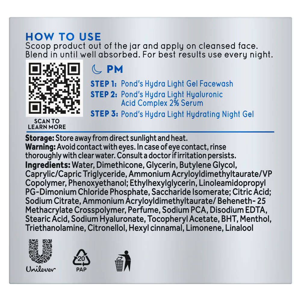 Ponds Hydra Light Hyaluronic Acid Hydrating Night Gel | Grocsy