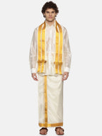 Sethukrishna Men Cream Solid With Angavastram | Grocsy