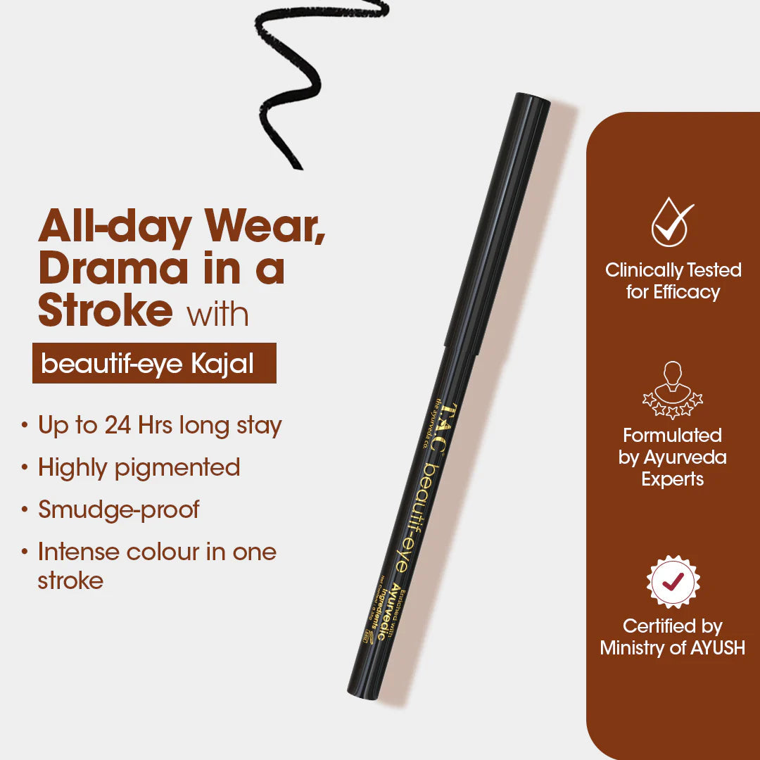 TAC - The Ayurveda Co. Beautif-eye Kajal - Intense Black Kajal | Grocsy