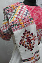 White Jacqard Cotton Thread Embroidered Navratri Lehenga Choli with Dupatta - Raas | Grocsy