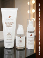 Flawora Set of Golden Glow Face Wash, Anti Acne Serum and 24k Golden Glow Face Serum | Grocsy