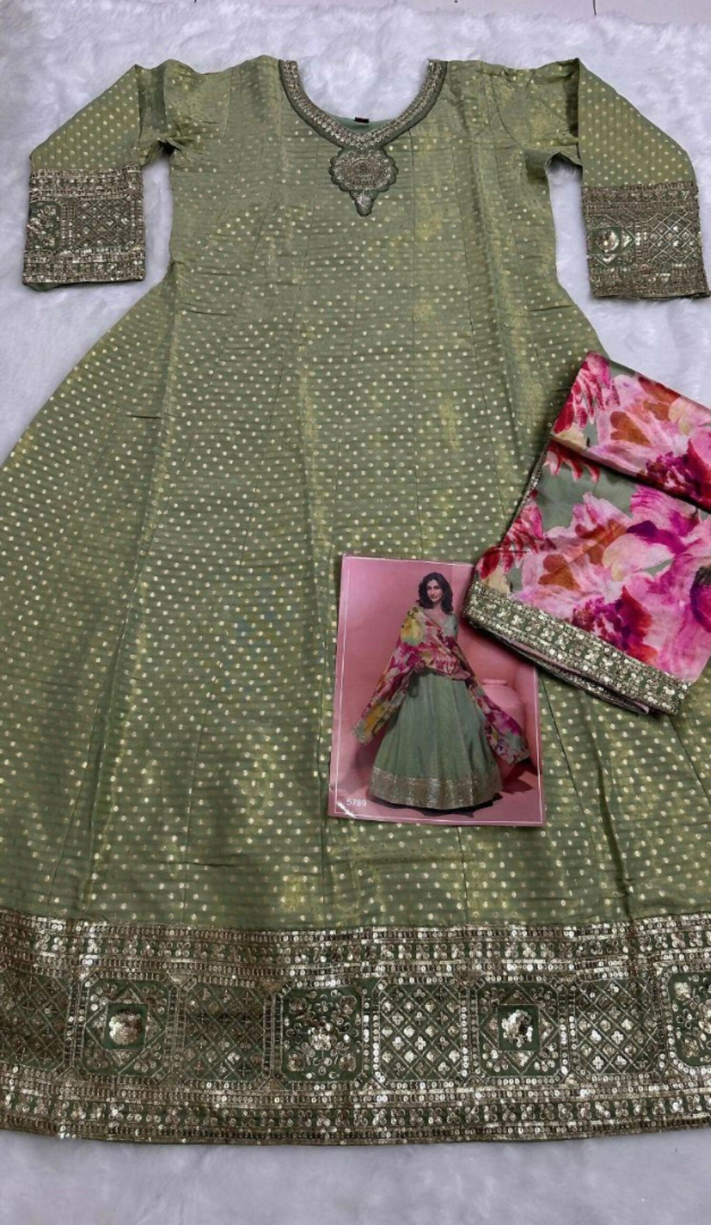Anaita Green Shimmer Stitched Anarkali Suit with Sequins Embroidery Foil Stitch Work | Grocsy