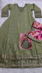 Anaita Green Shimmer Stitched Anarkali Suit with Sequins Embroidery Foil Stitch Work | Grocsy