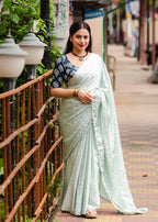 Blue Poly Silk Ethnic Motifs Saree with Unstitched Blouse - A2M | Grocsy