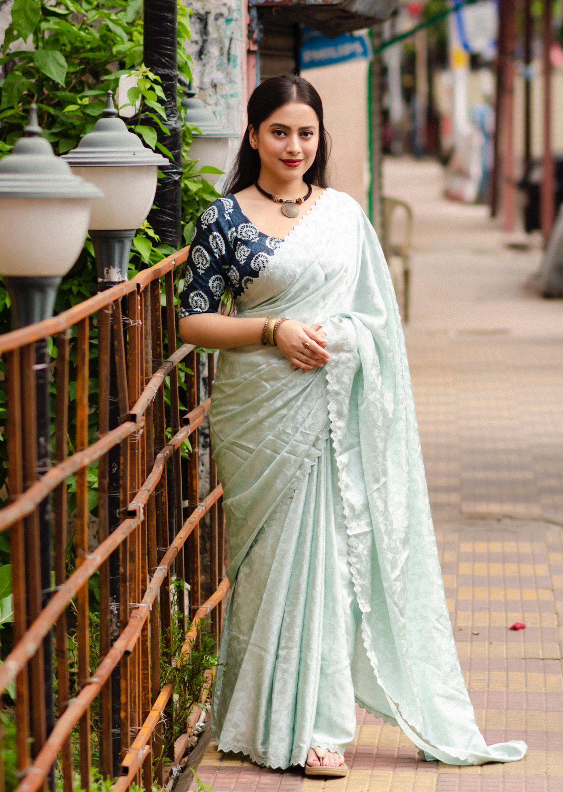 Blue Poly Silk Ethnic Motifs Saree with Unstitched Blouse - A2M | Grocsy