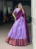 Lorenvalley Fashion Lavender Cotton Silk Zari Weaving Work Lehenga Choli with Dupatta | Grocsy