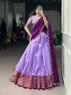 Lorenvalley Fashion Lavender Cotton Silk Zari Weaving Work Lehenga Choli with Dupatta | Grocsy