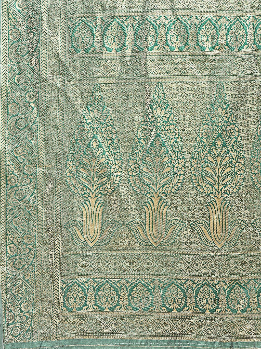 Shree Shyam Fashion Aura Silk Cream Green Banarasi Silk Saree | Grocsy