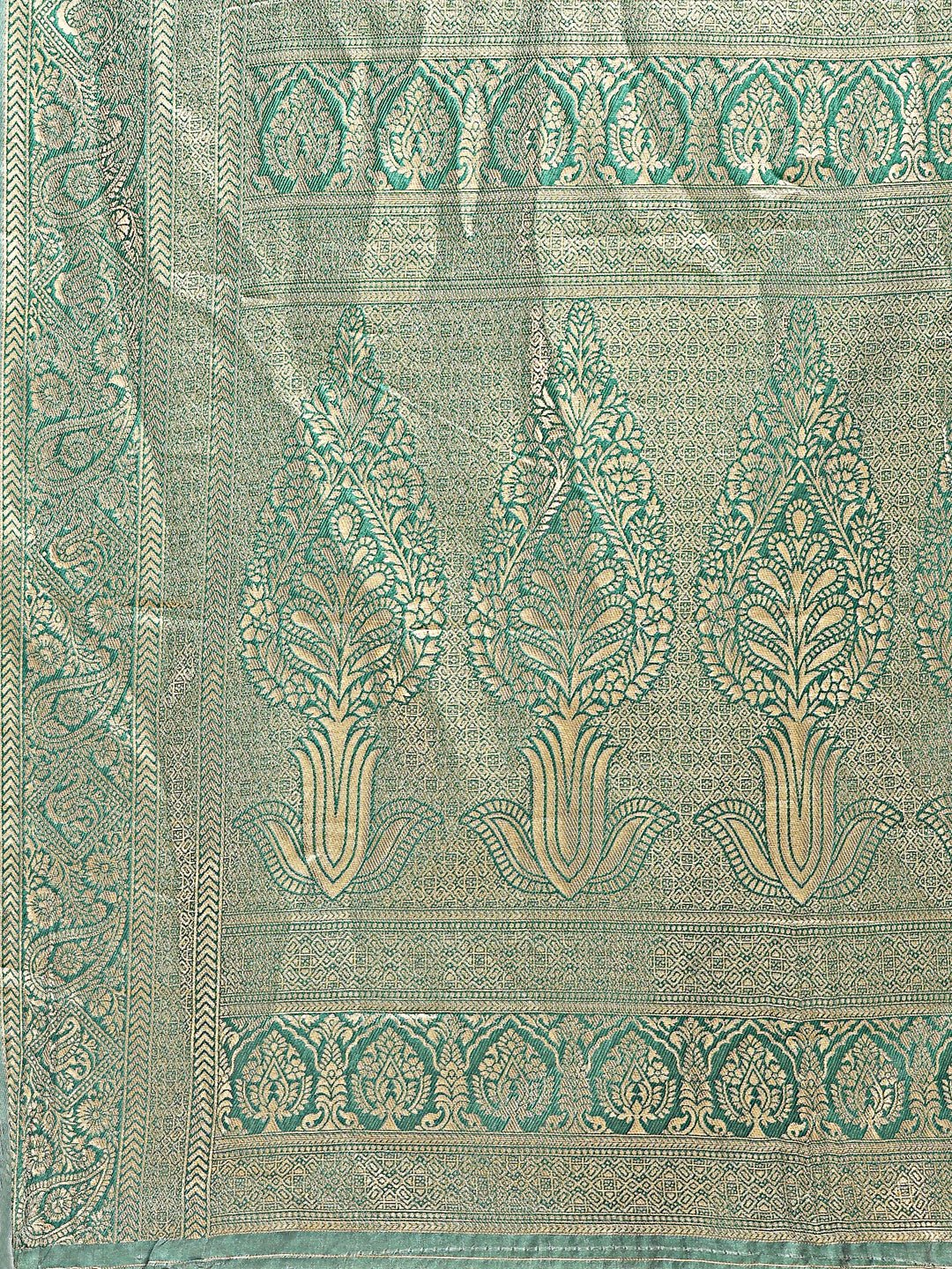 Shree Shyam Fashion Aura Silk Cream Green Banarasi Silk Saree | Grocsy