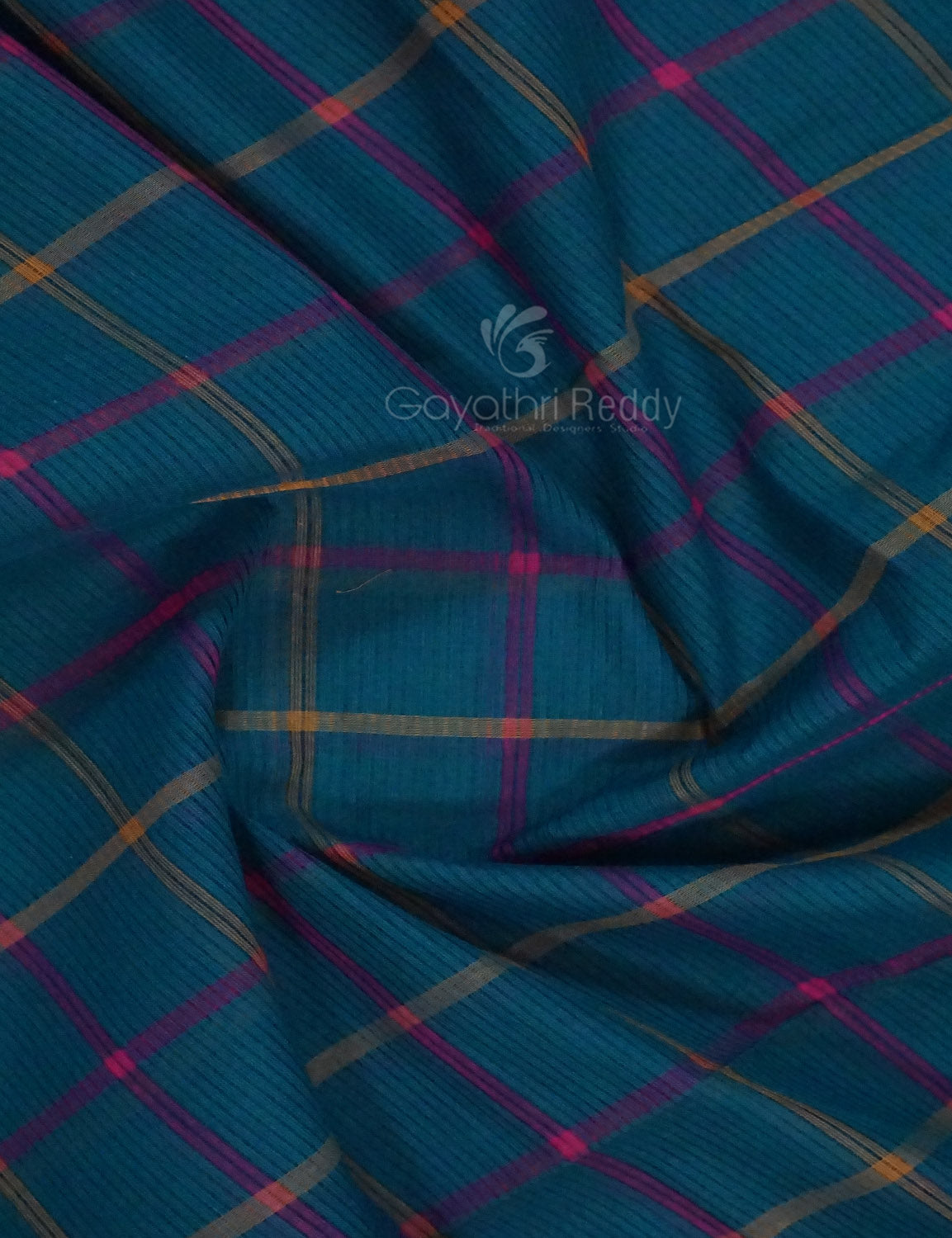 Dual Shade of Peacock Blue And Magenta Pure Mangalgiri Cotton By Gayathri Reddy Designer Studio | Grocsy