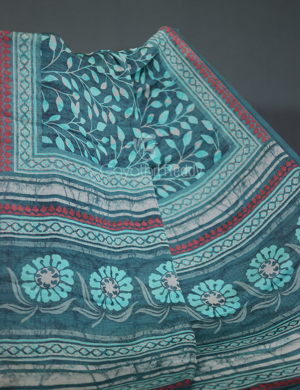 Peacock Blueish With Jaal Design Semi Crepe Silk Saree By Gayathri Reddy Designer Studio | Grocsy