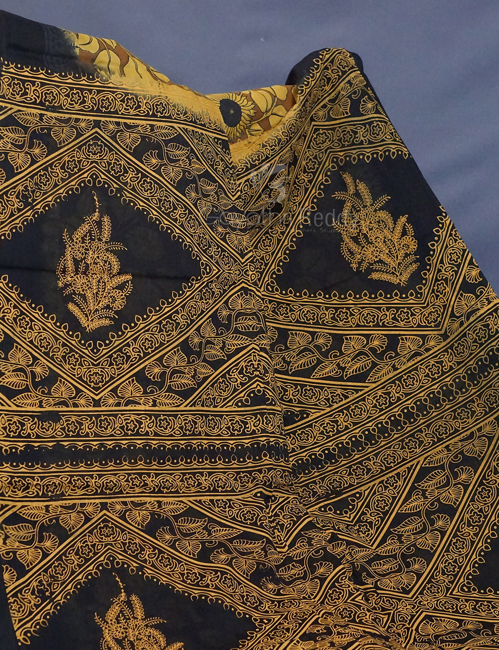 Shades of Khaki And Mustard Colour Kalamkari Pure Mulmul Cotton Saree By Gayathri Reddy Designer Studio | Grocsy