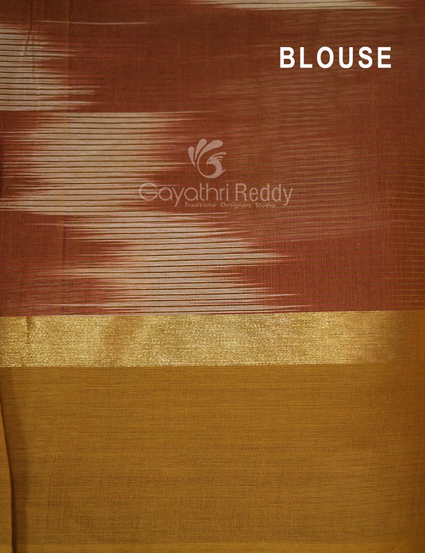 Dual Shades of Maroon And Chikoo Mangalagiri Ikkat Cotton Saree By Gayathri Reddy Designer Studio | Grocsy