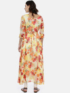 Souchii Yellow Printed A-Line Kurta | Grocsy