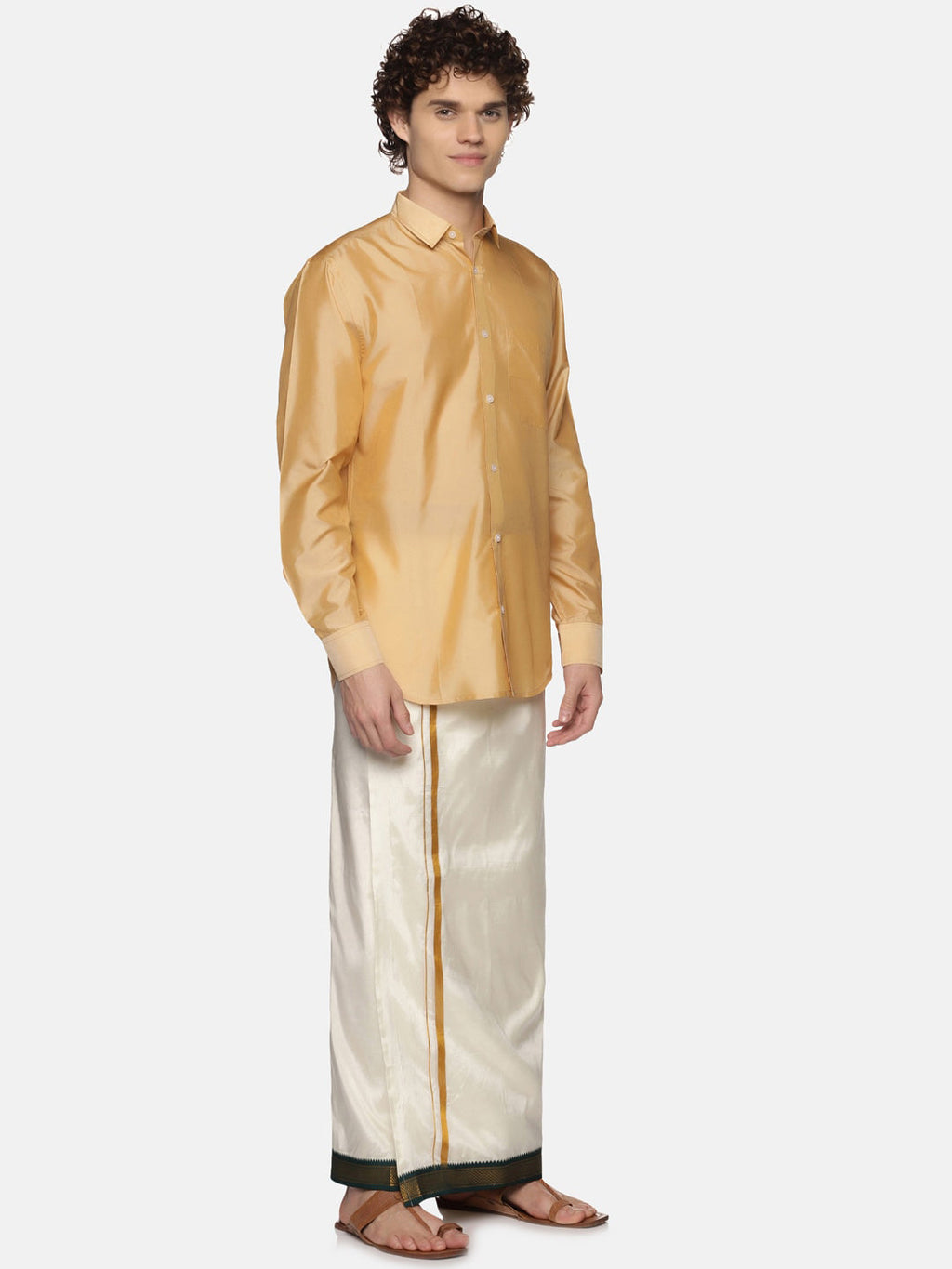 Sethukrishna Men Cream Solid Double Layer Readymade Veshti With Pocket | Grocsy