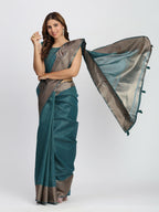 Shree Shyam Fashion Linen Cotton Sea Green Saree | Grocsy