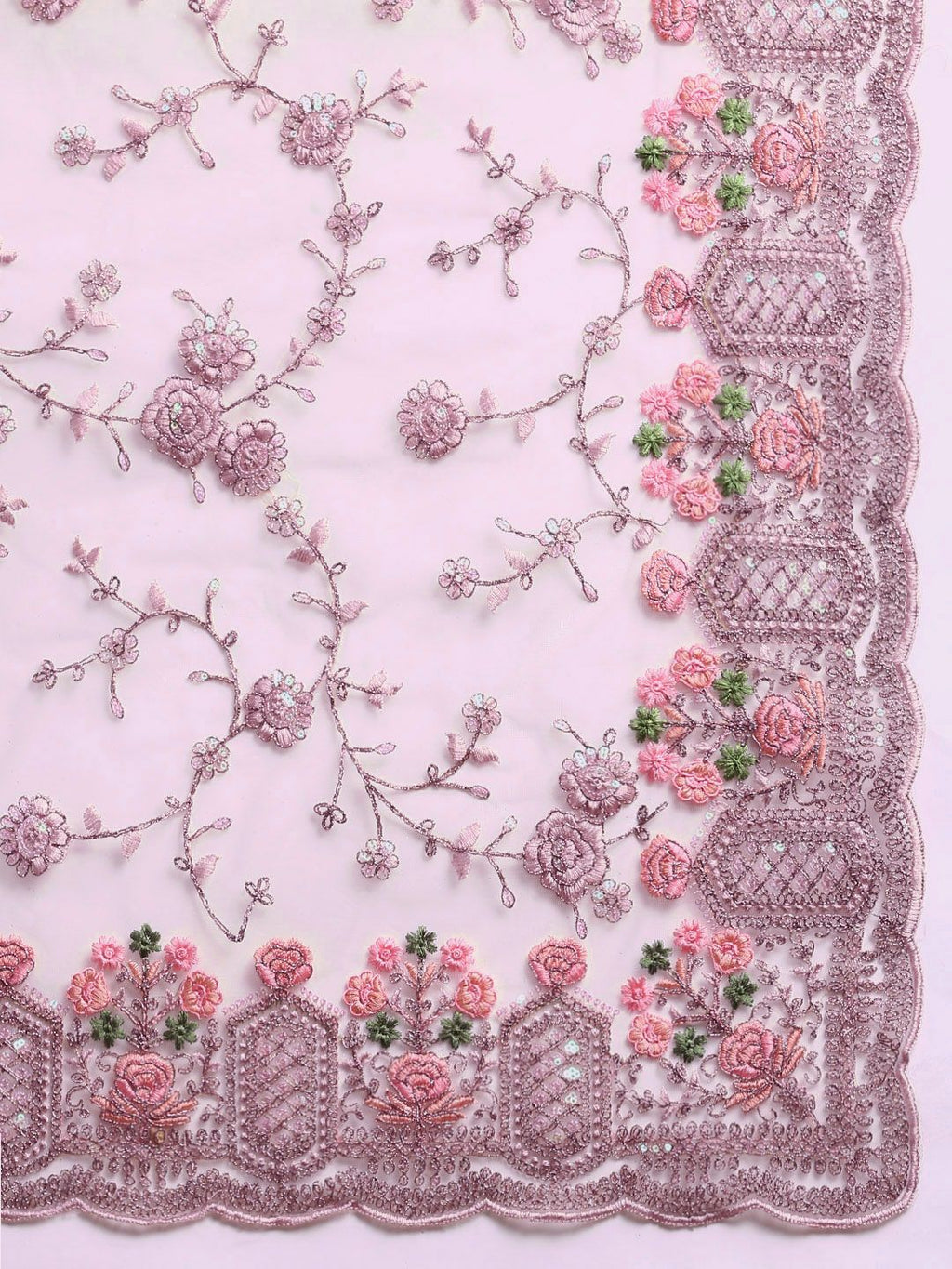 kasee Floral Embroidered Zari Net Saree | Grocsy