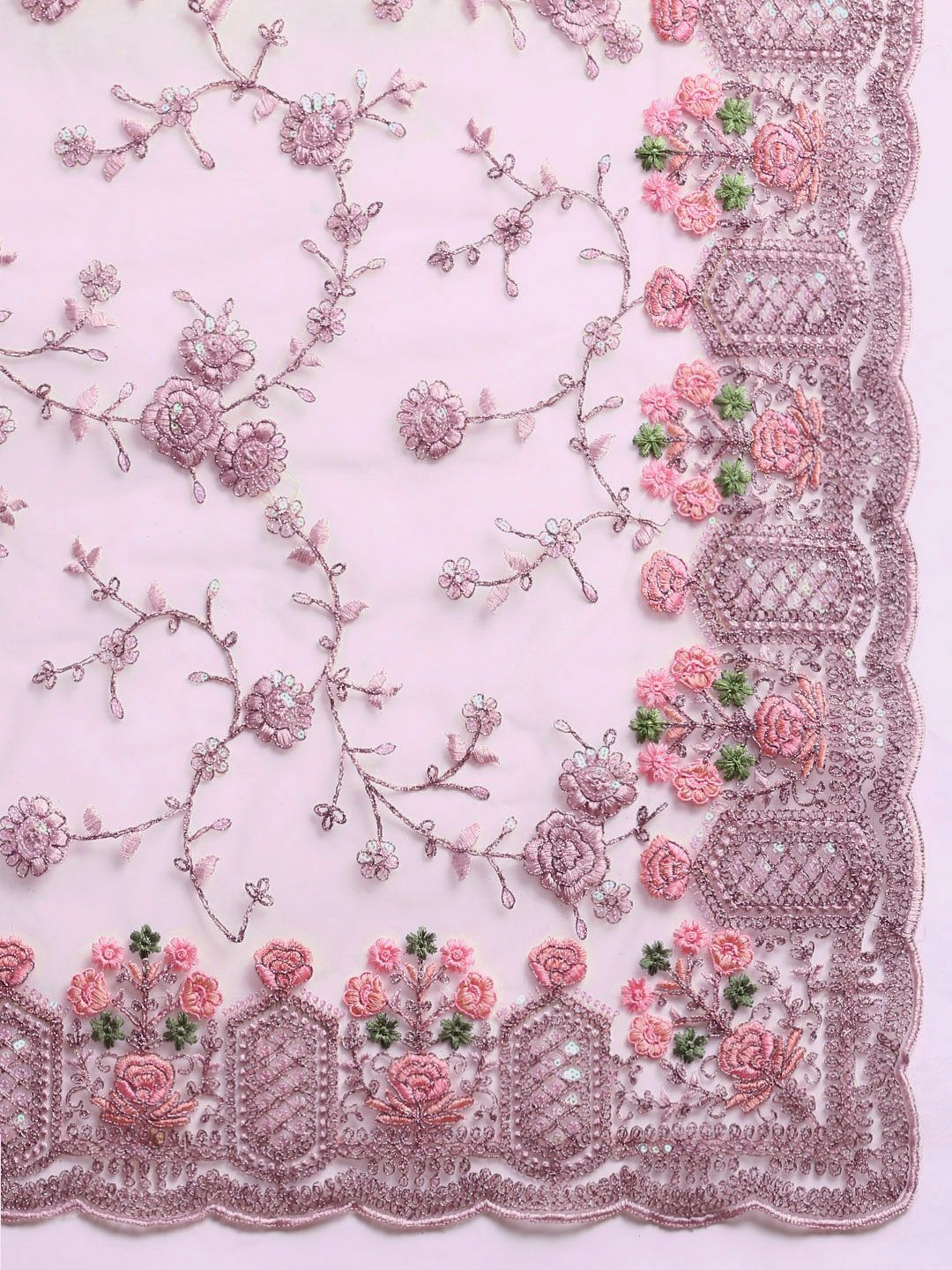 kasee Floral Embroidered Zari Net Saree | Grocsy
