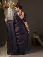 Saree Mall Navy Blue & Gold-Toned Woven Design Zari Silk Blend Banarasi Sarees | Grocsy