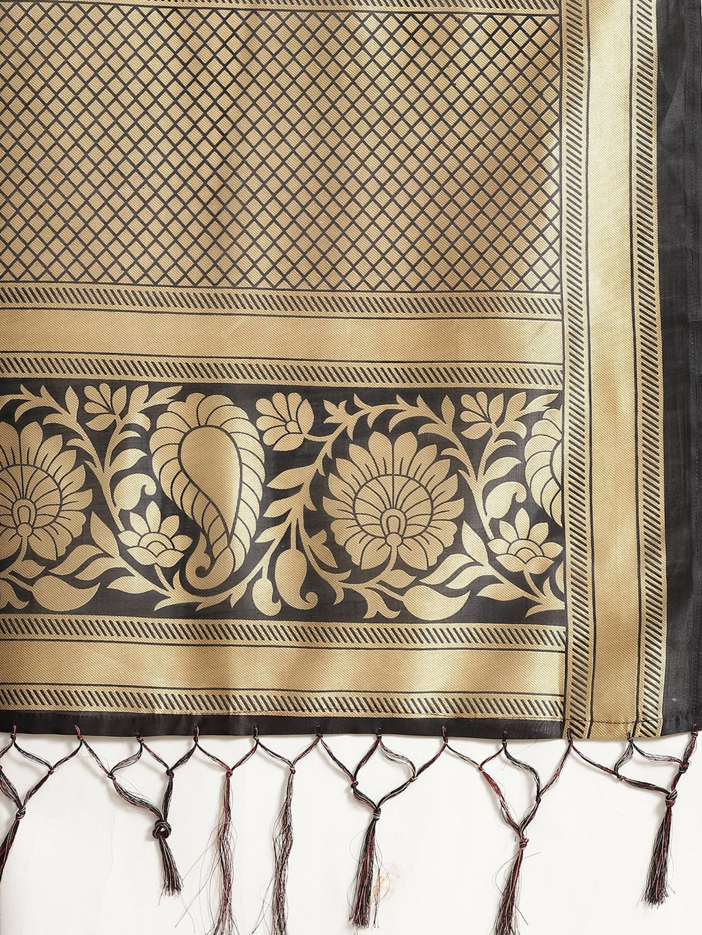 Saree Mall Black & Red Half & Half Printed Saree | Grocsy