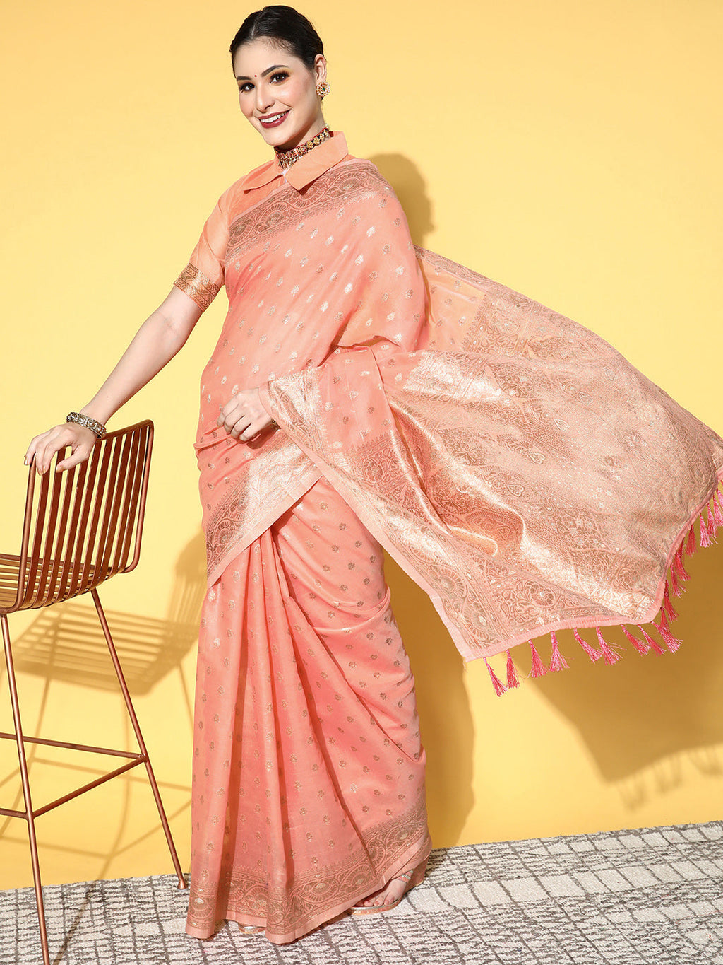 Saree Mall Ethnic Motifs With Woven Design Border Saree | Grocsy
