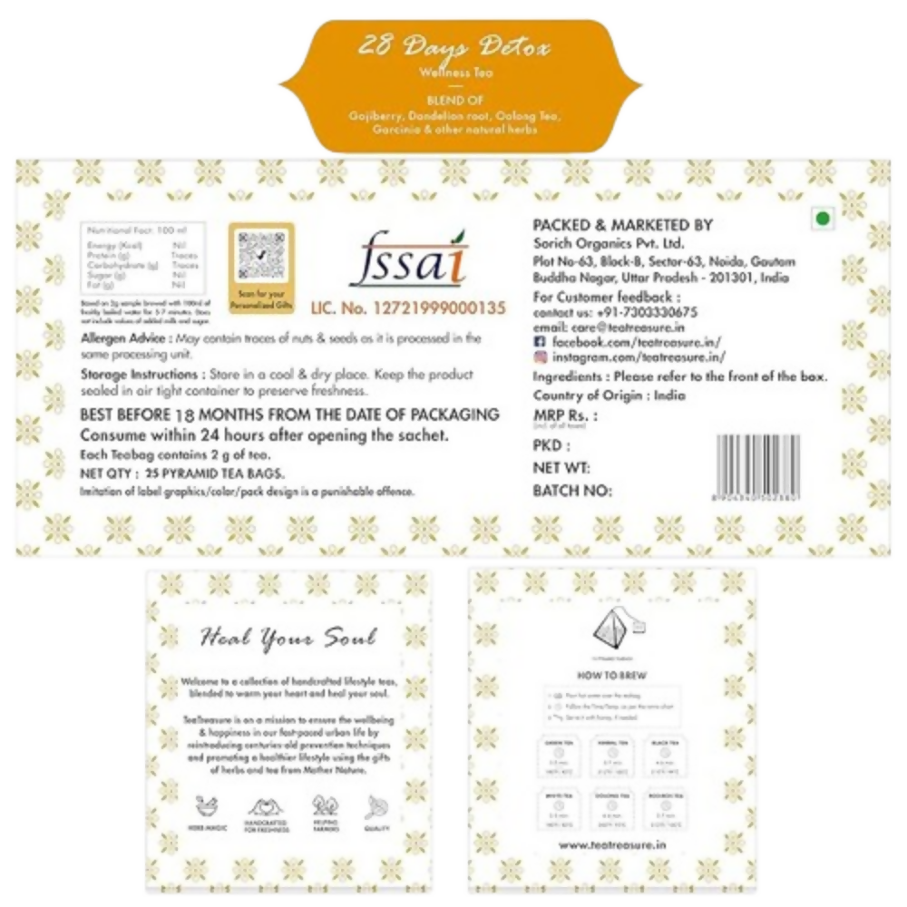 Tea Treasure 28 Days Detox Wellness Tea Bags | Grocsy