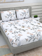 DREAM WEAVERZ White & Grey Floral 220 TC Cotton 1 Double Bedsheet with 2 Pillow Covers | Grocsy