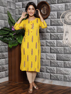 HERE&NOW Women Mustard Yellow Floral Mirror Work Floral Kurta | Grocsy