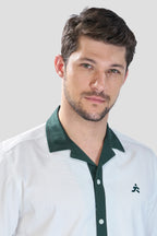 Xkind White Polo Backprinted Textured Relaxed Fit Shirt | Grocsy