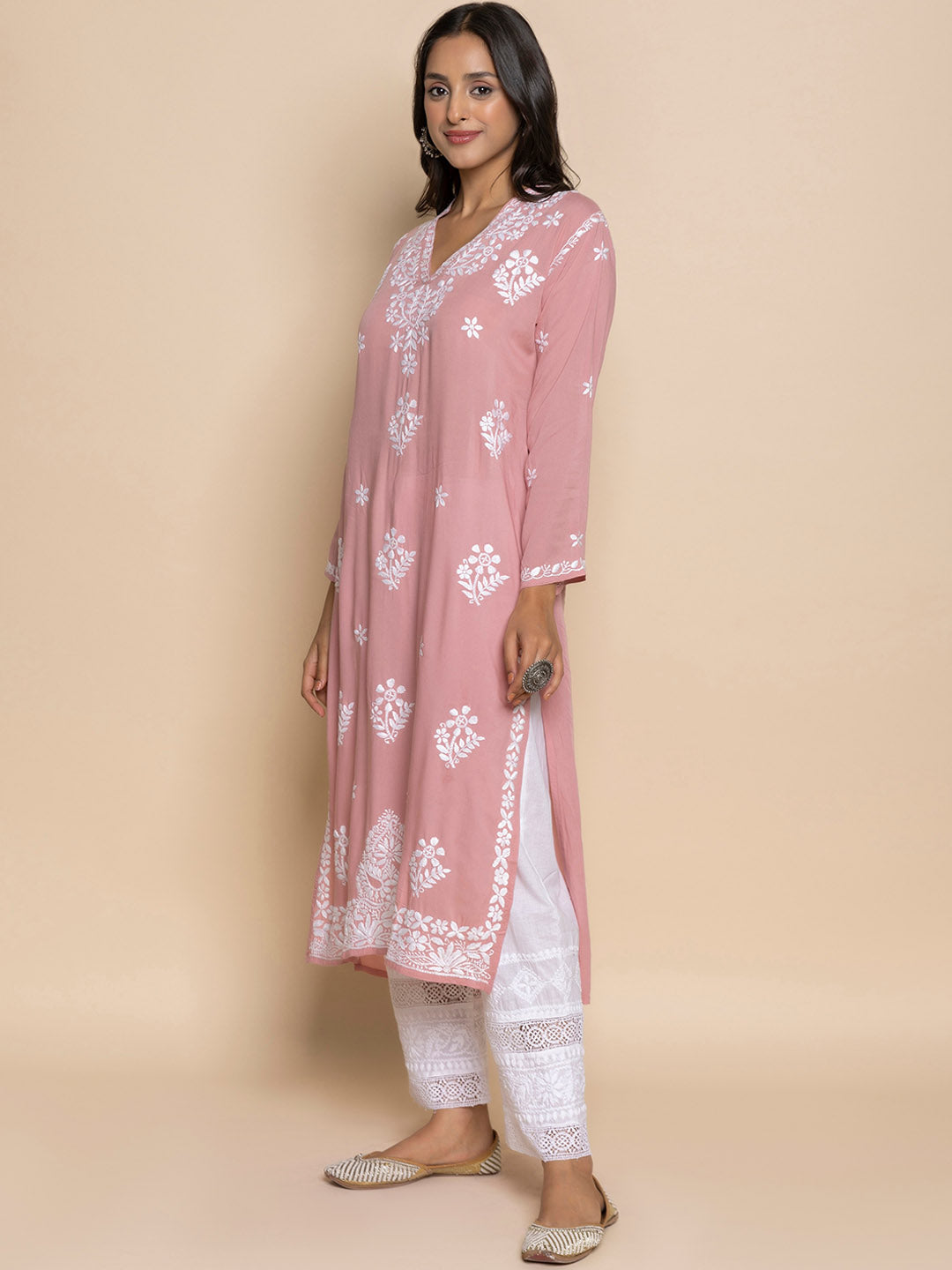 HOUSE OF KARI Floral Embroidered Fizaa Chikankari Pure Cotton Straight Kurta | Grocsy