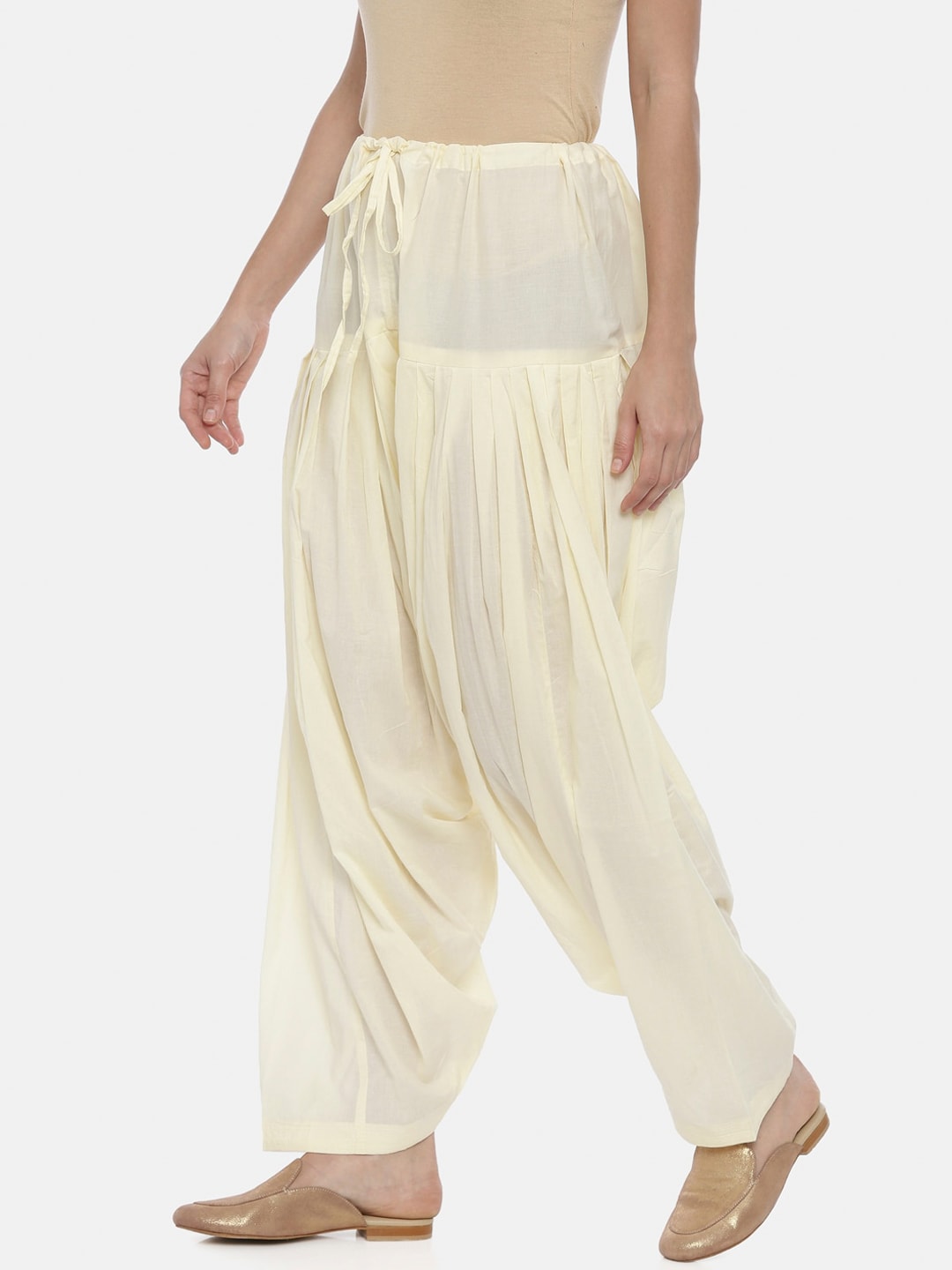 Souchii Cream-Coloured Solid Loose-Fit Patiala | Grocsy