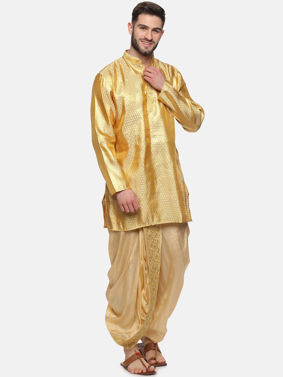 Sethukrishna Men Golden Embroidered Dhoti Pant | Grocsy