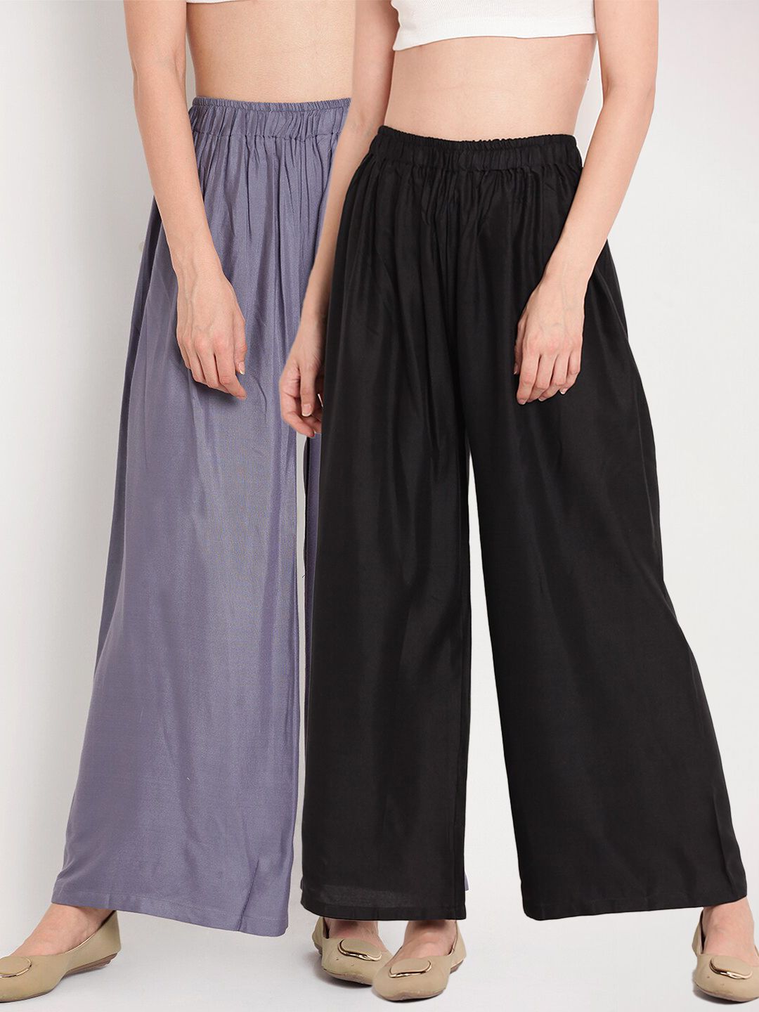 TAG 7 Women Black & Grey Set of 2 Flared Ethnic Palazzos | Grocsy