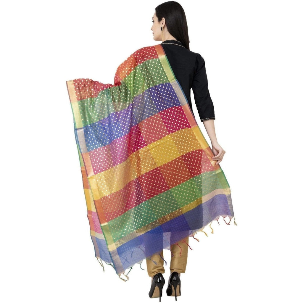 A R Silk Multi Box Gold Print Fancy Dupatta Multi Color Color Dupatta or Chunni | Grocsy
