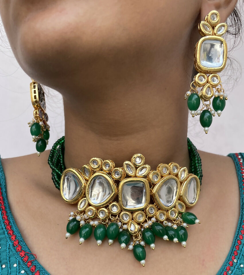 Joban Fashion Hand Made High Quality Gold Plated Base Metal Alloy Kundan Stone Studded Kundan Jewellery Set | Grocsy