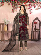 Anaita Maroon Embroidered Net Salwar Suit | Grocsy