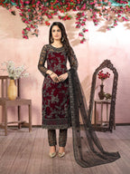 Anaita Maroon Embroidered Net Salwar Suit | Grocsy