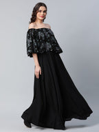Ahalyaa Women Crepe Printed Black Dress | Grocsy