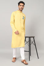 Abstract Embroidered Cotton Kurta by Hilo Design | Grocsy