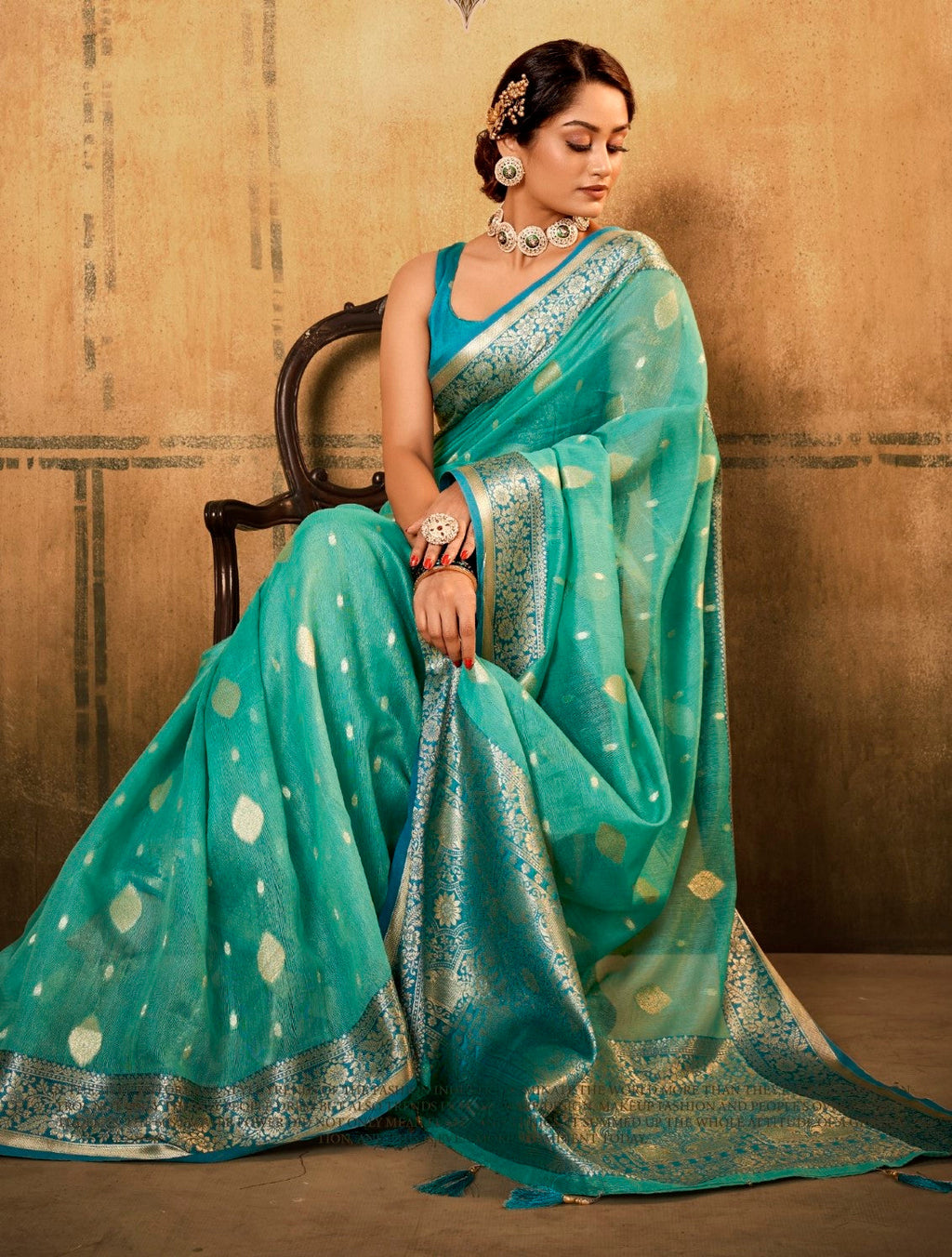 Anaita Turquoise Soft Tussar Silk With Kalamkari Weaving Saree With Blouse | Grocsy