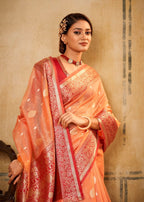 Anaita Orange Soft Tussar Silk With Kalamkari Weaving Saree With Blouse | Grocsy