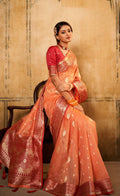 Anaita Orange Soft Tussar Silk With Kalamkari Weaving Saree With Blouse | Grocsy