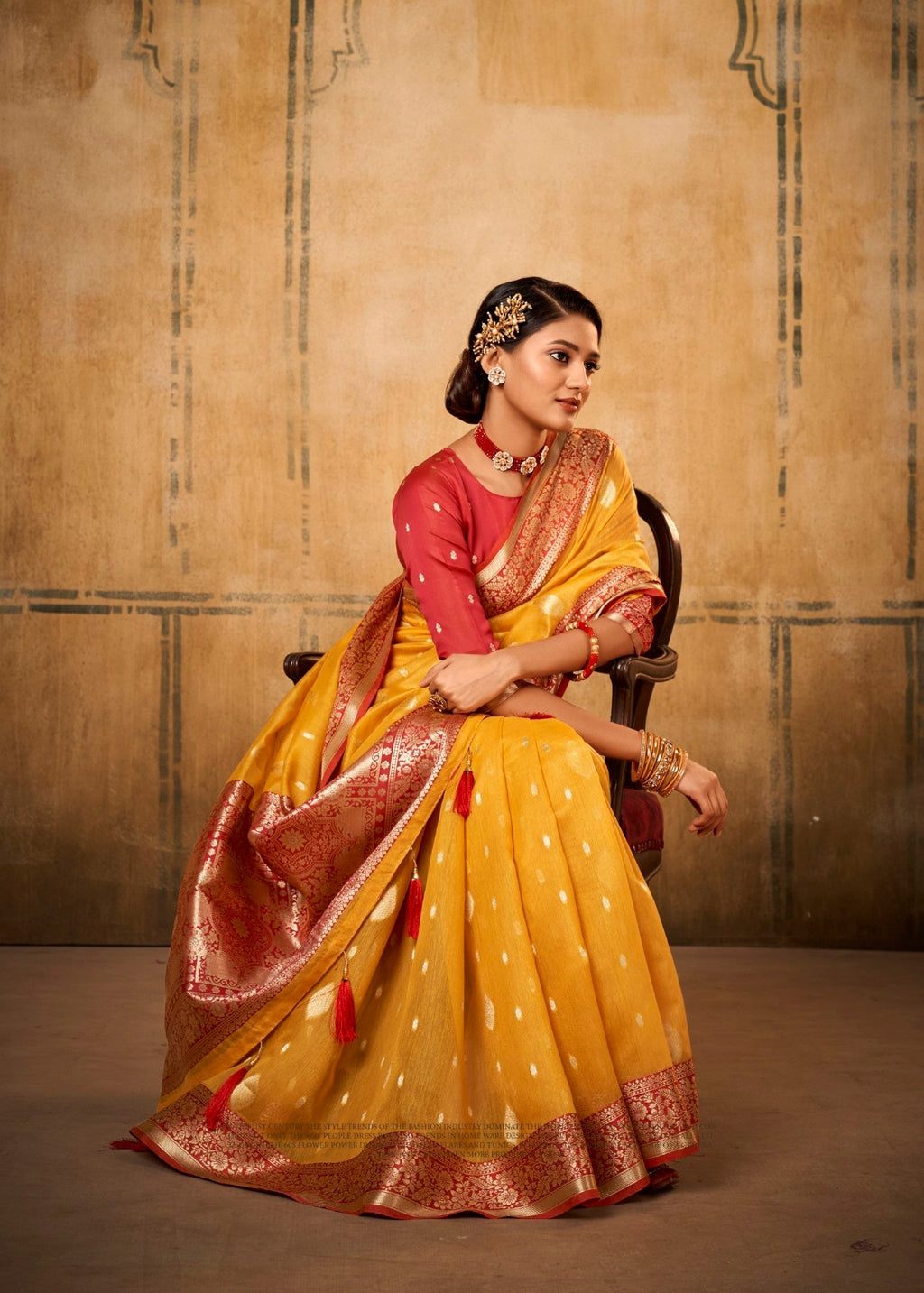 Anaita Yellow Soft Tussar Silk With Kalamkari Weaving Saree With Blouse | Grocsy