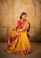 Anaita Yellow Soft Tussar Silk With Kalamkari Weaving Saree With Blouse | Grocsy