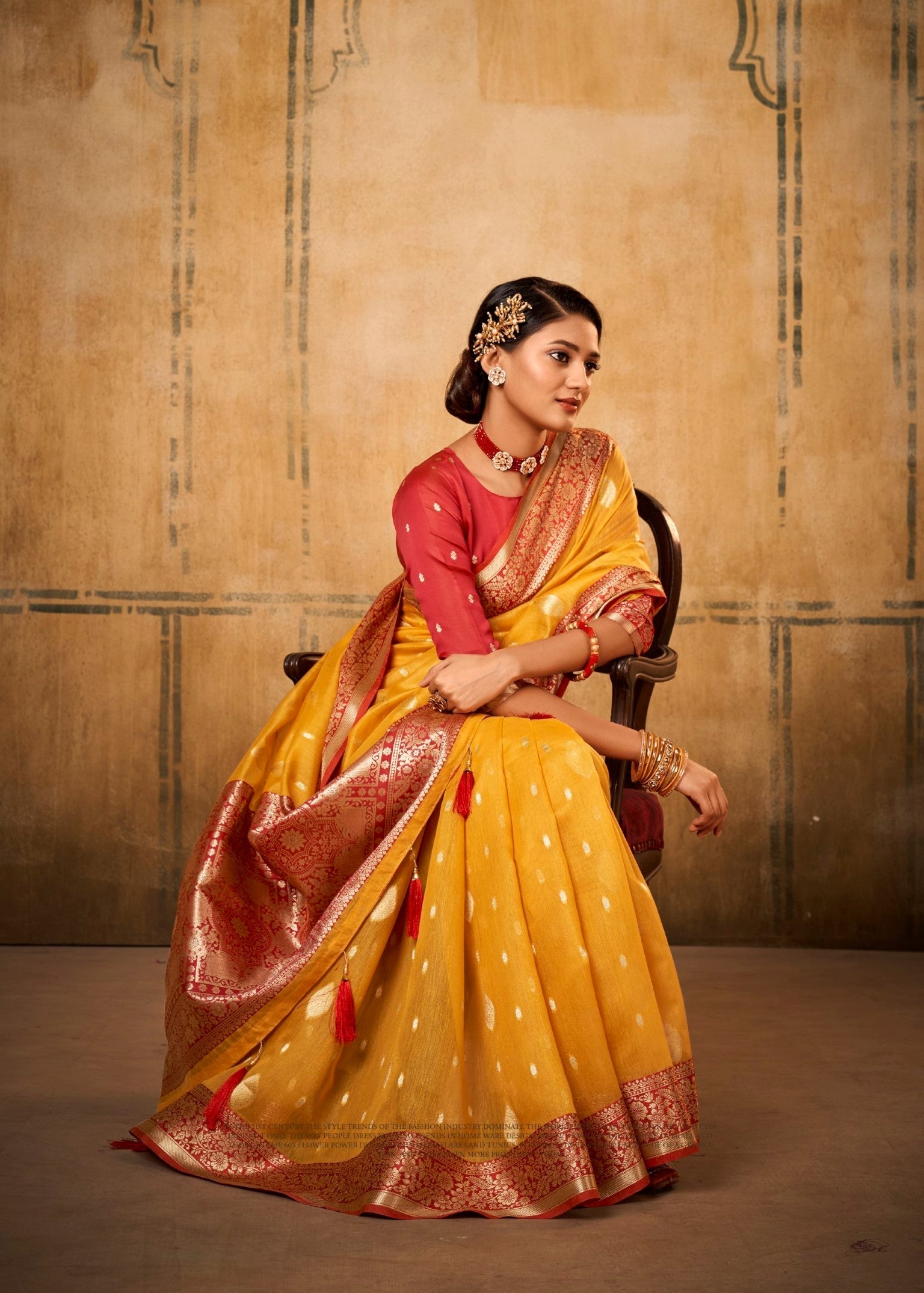 Anaita Yellow Soft Tussar Silk With Kalamkari Weaving Saree With Blouse | Grocsy