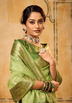 Anaita Green Soft Tussar Silk With Kalamkari Weaving Saree With Blouse | Grocsy