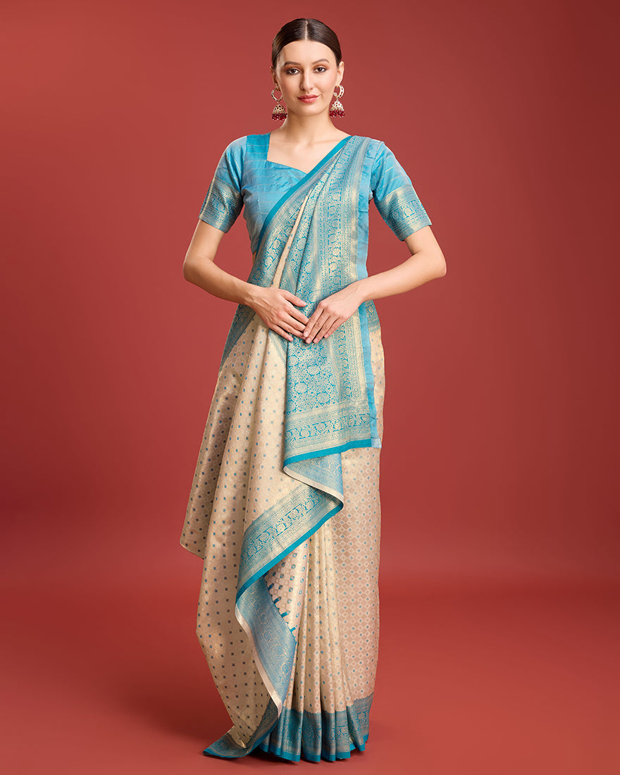 Monjolika Fashion Sky Blue Kanjivaram Silk Mesmerizing Saree | Grocsy